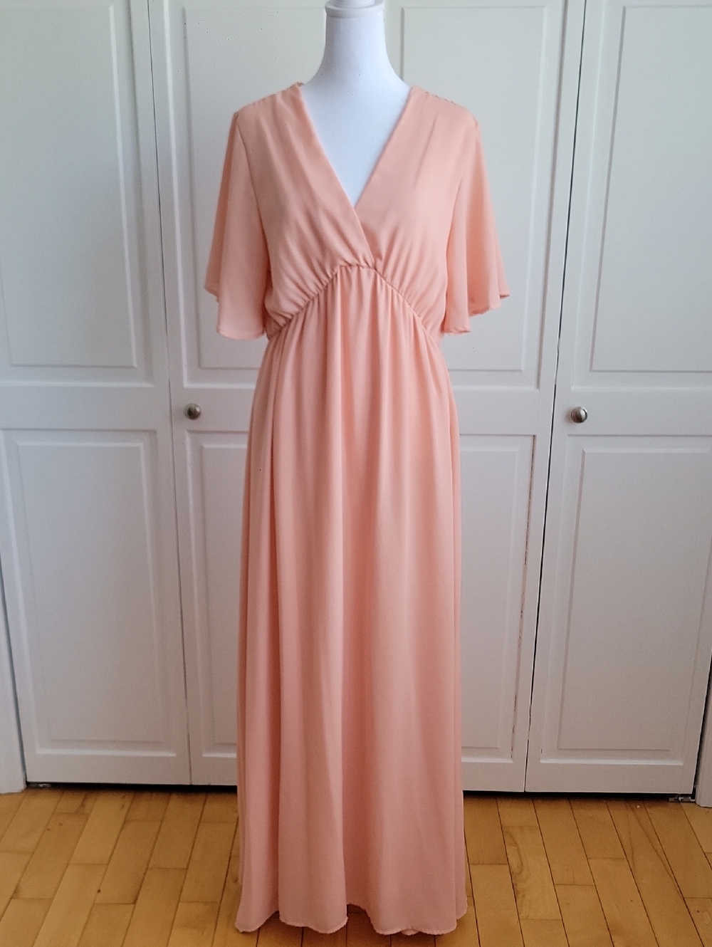 Pinkblush Maternity Peach V‑Neck Flutter Sleeve Maxi Dress